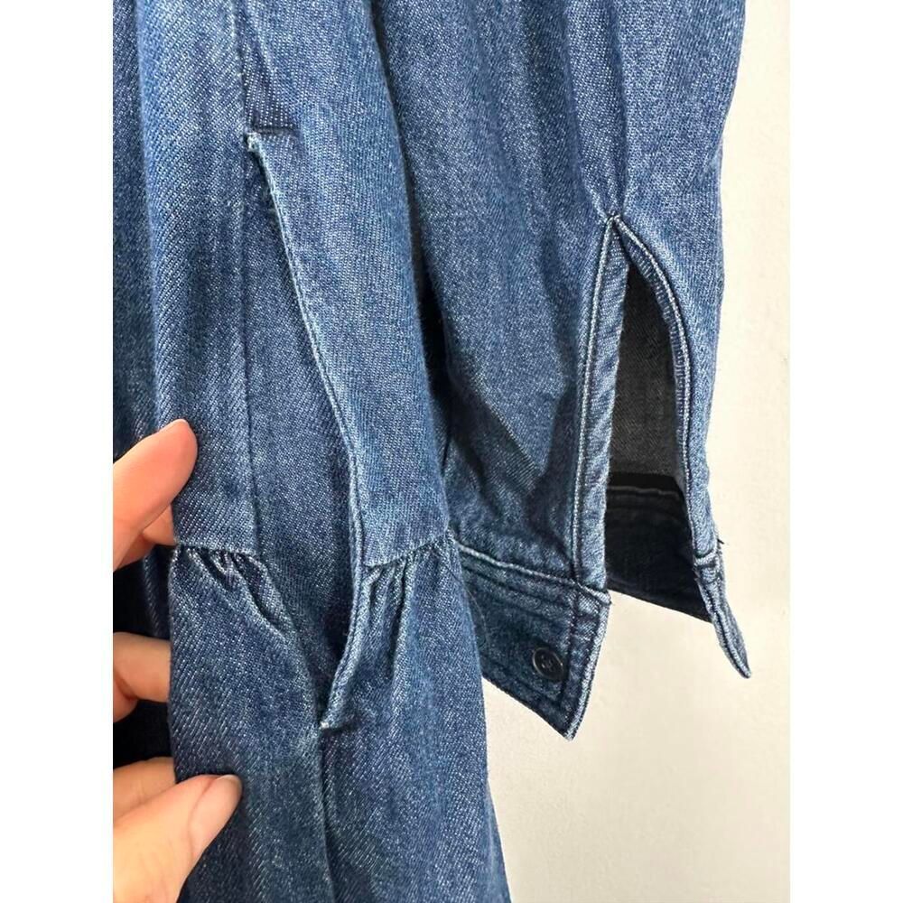 Boden Blue Denim Midi Dress US 6R Ruffle Collar Tiered Button Front - Picture 5 of 8